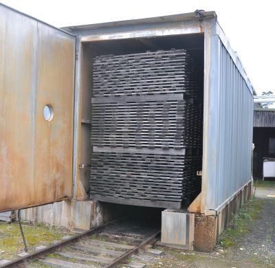 Hardwood boards in a kiln